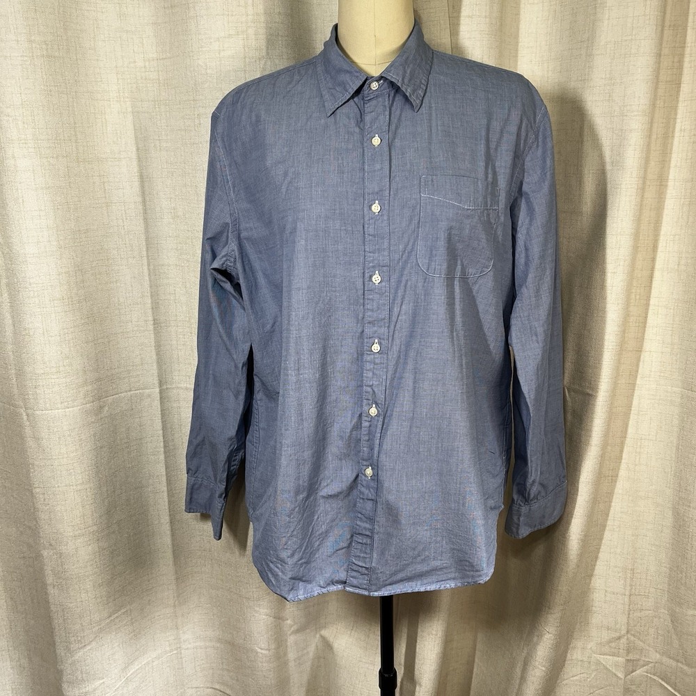 J. Crew Mens Relaxed Secret Wash Cotton Button Down Shirt Waterfall Blue Large
